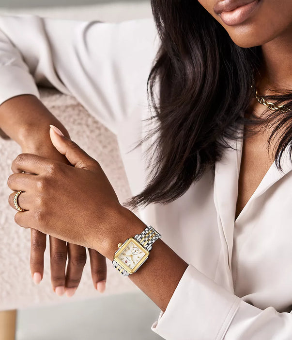 Michele Deco Mid Watch, Two-Tone with White MOP Dial