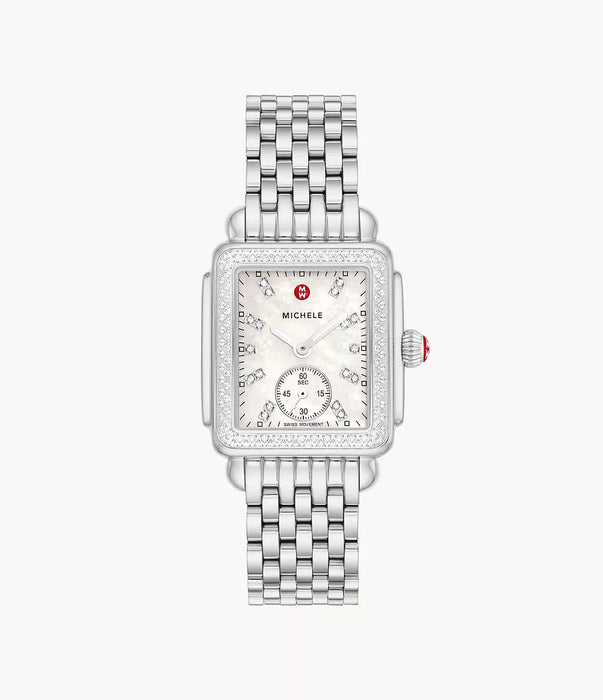 Michele Deco Mid Diamond Watch, Silver-Tone with White MOP Dial