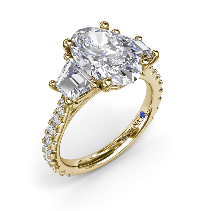 Trapezoid Side Stones with Diamond Shank Engagement Ring Setting