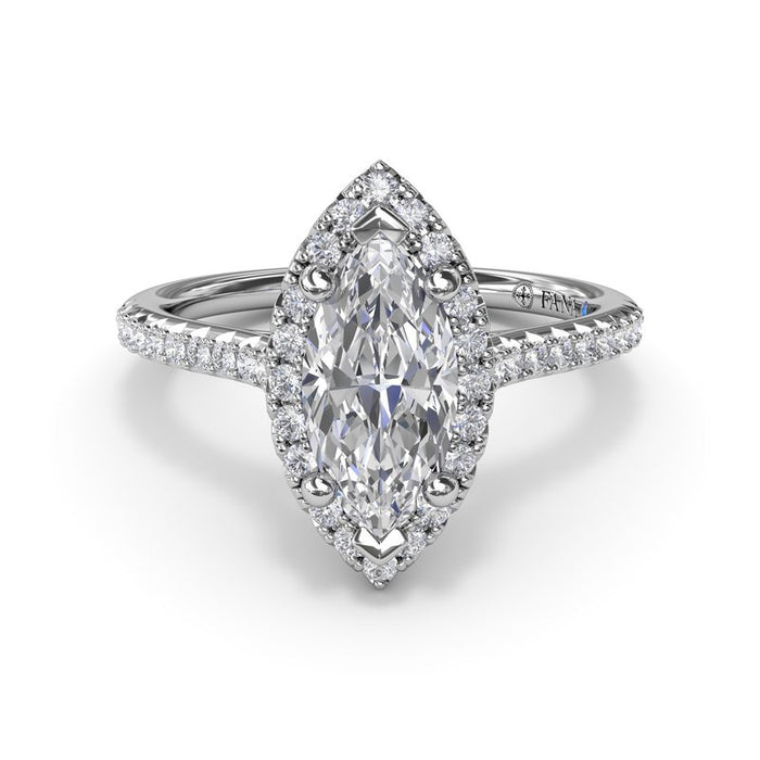 Delicate Marquise Halo with Pavé Shank Engagement Ring Setting