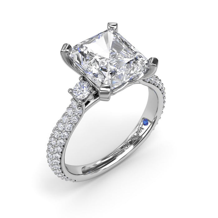 Triple Row Pavé Shank with Round Side Stones Engagement Ring Setting