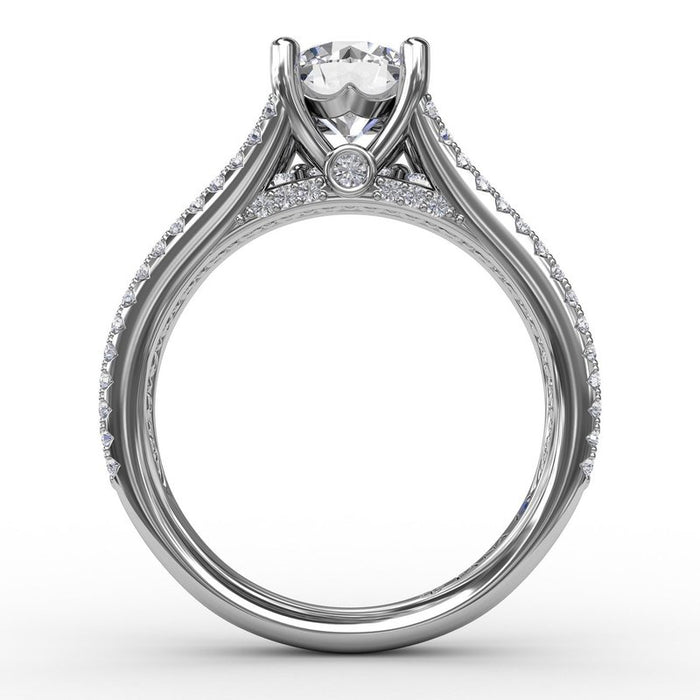 Triple Row Diamond Shank Engagement Ring Setting