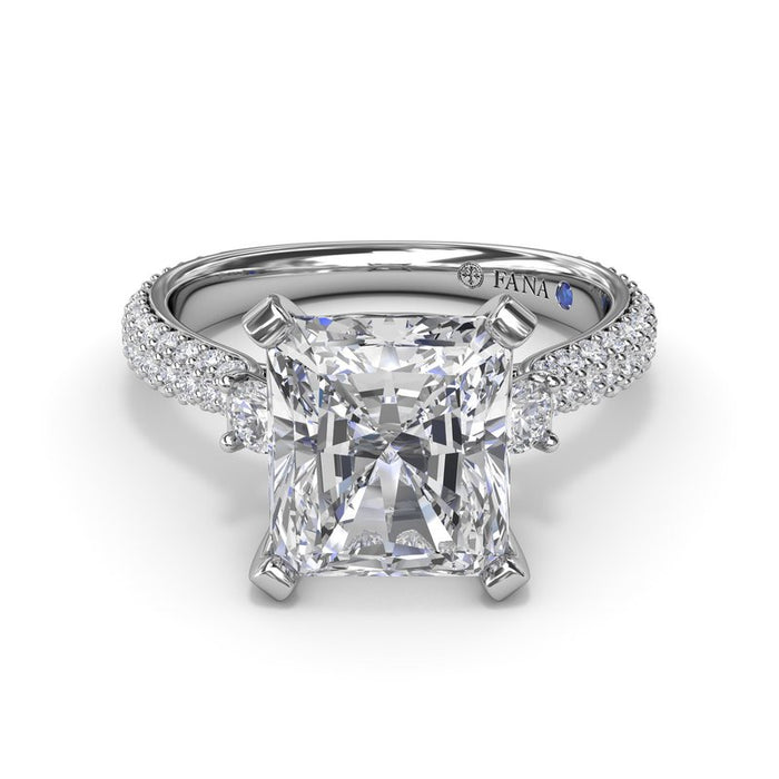 Triple Row Pavé Shank with Round Side Stones Engagement Ring Setting