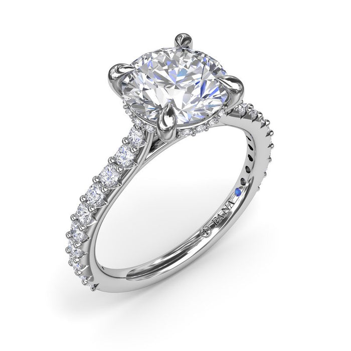 Hidden Halo with Diamond Cathedral Shank Engagement Ring Setting