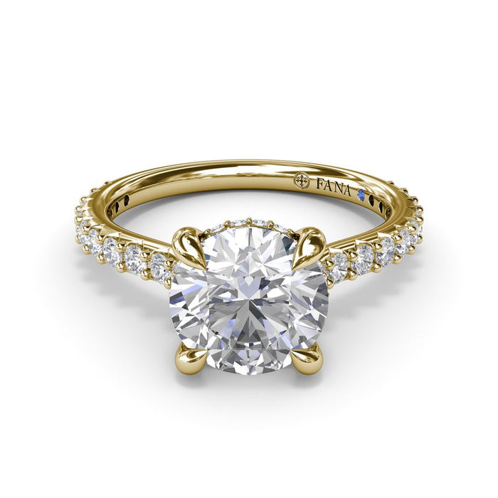 Hidden Halo with Diamond Cathedral Shank Engagement Ring Setting
