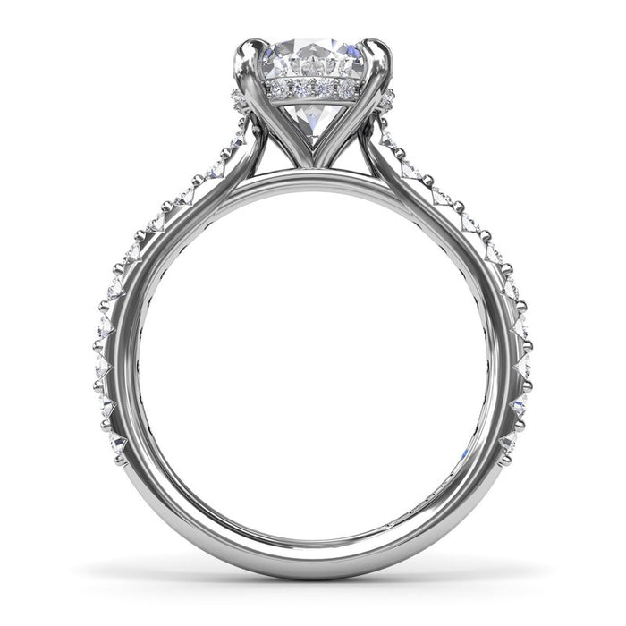 Hidden Halo with Diamond Cathedral Shank Engagement Ring Setting