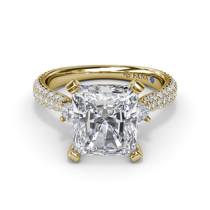 Triple Row Pavé Shank with Round Side Stones Engagement Ring Setting