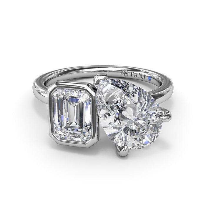 Toi et Moi Emerald Bezel and Pear-Shape Engagement Ring Setting