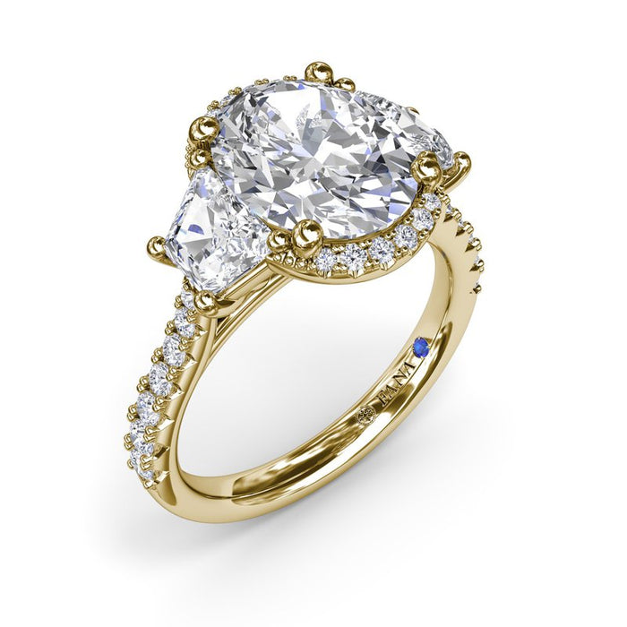 Oval Halo with Trapezoid Side Stones Engagement Ring Setting