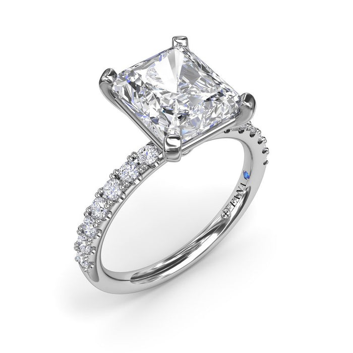 Pavé Shank with Radiant Cut Center Engagement Ring Setting