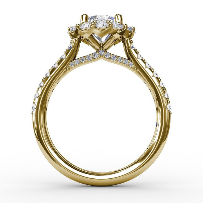 Round Halo with Diamond Shank and Bridge Detail Engagement Ring Setting
