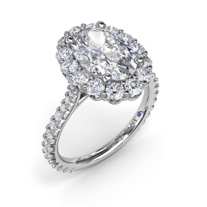 Oval Floral Halo with Diamond Cathedral Shank Engagement Ring Setting