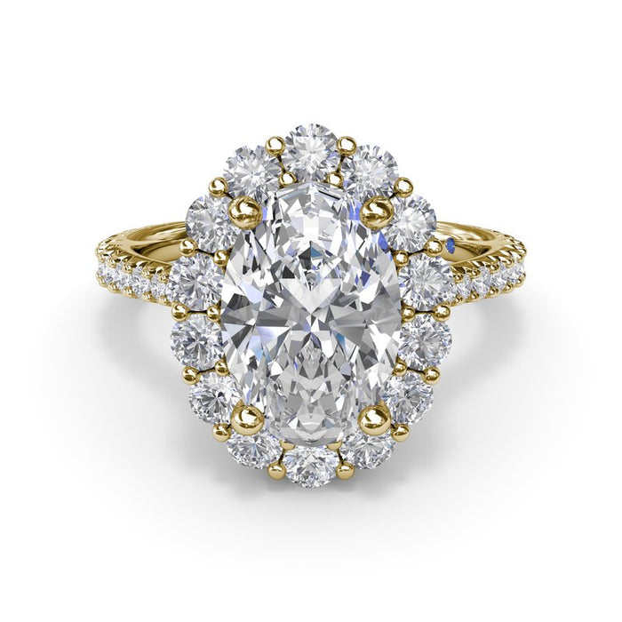 Oval Floral Halo with Diamond Cathedral Shank Engagement Ring Setting