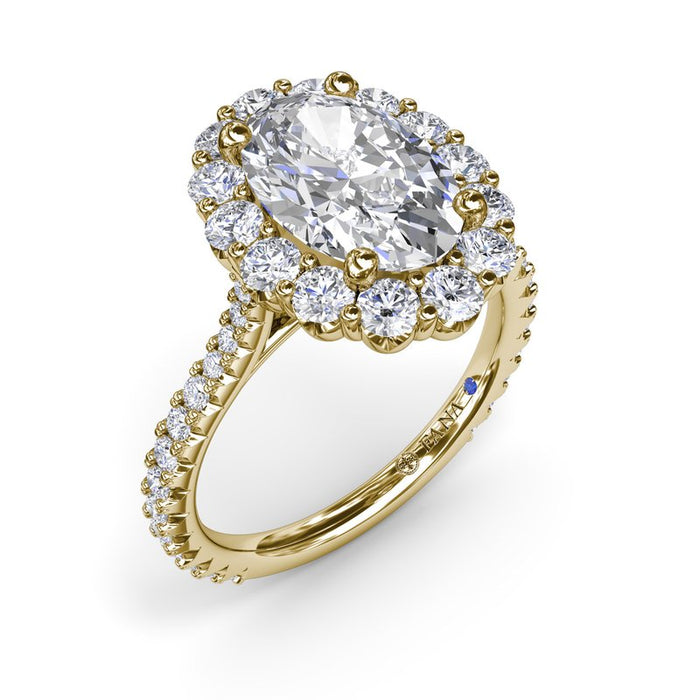 Oval Floral Halo with Diamond Cathedral Shank Engagement Ring Setting