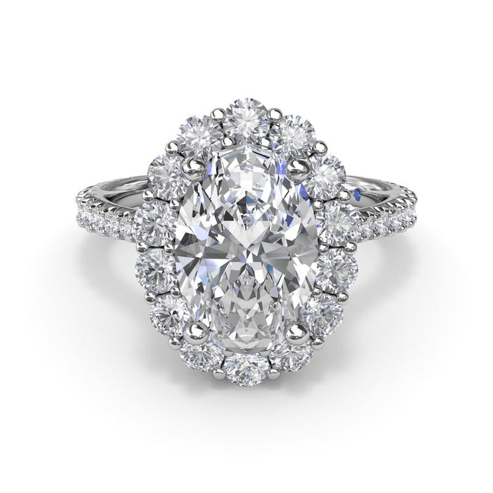 Oval Floral Halo with Diamond Cathedral Shank Engagement Ring Setting