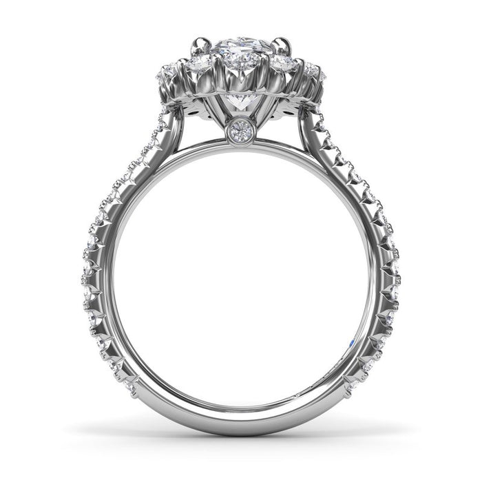 Oval Floral Halo with Diamond Cathedral Shank Engagement Ring Setting