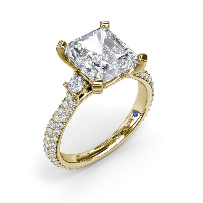 Triple Row Pavé Shank with Round Side Stones Engagement Ring Setting