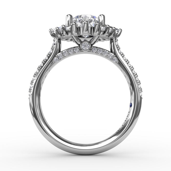 Mixed Shape Diamond Halo Ballerina Style Engagement Ring Setting