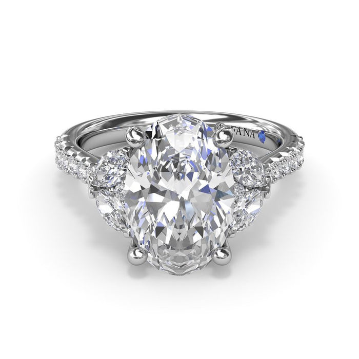 Marquise and Round Side Stones with Diamond Shank Engagement Ring Setting