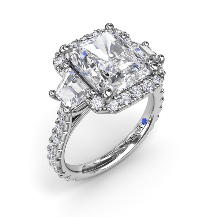 Emerald-Cut with Halo and Trapezoid Side Stones Engagement Ring Setting