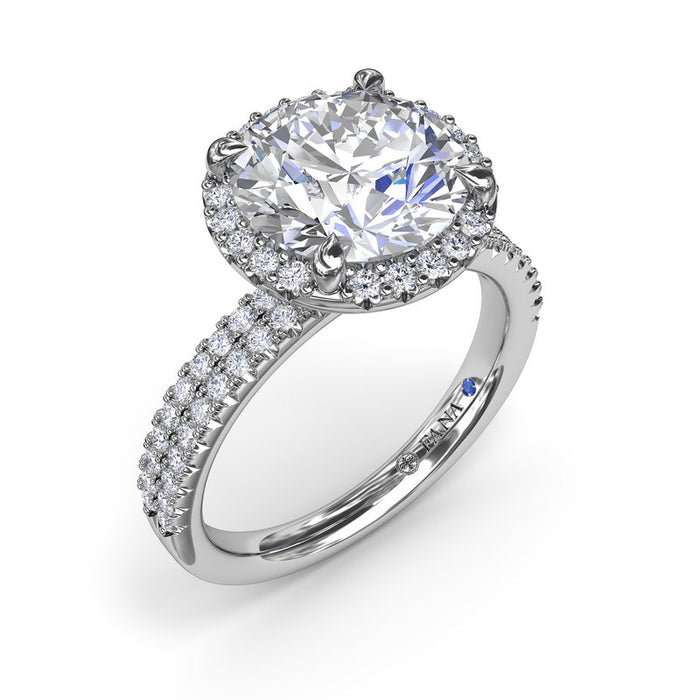 Double Row Diamond Shank with Halo Engagement Ring Setting