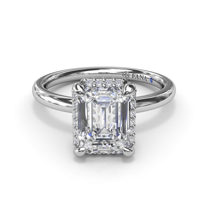 Emerald-Cut Center with Halo and Hidden Halo Engagement Ring Setting
