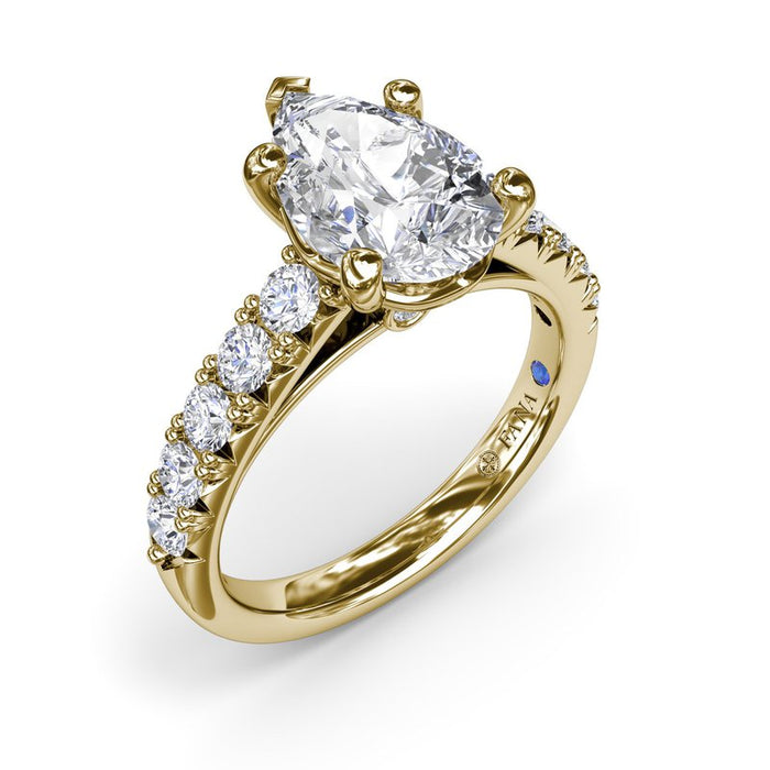 French Pavé Shank with Pear-Shape Center Engagement Ring Setting