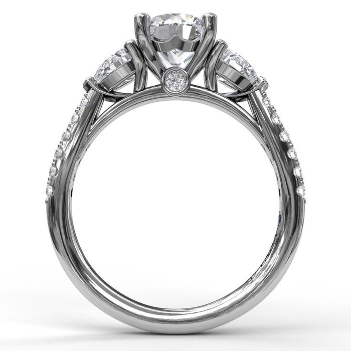 Pear-Shape Side Stones with Diamond Shank Engagement Ring Setting