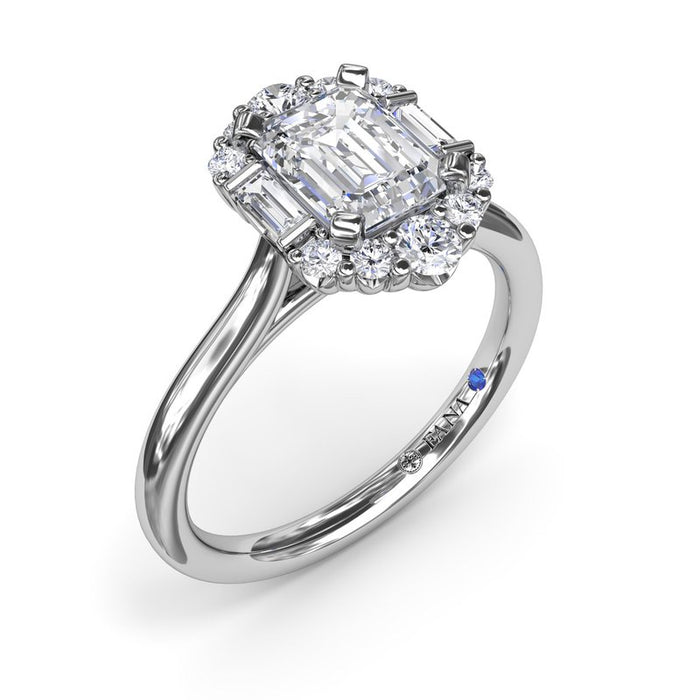 Round and Baguette Halo Engagement Ring Setting