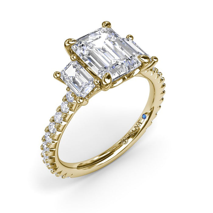Three-Stone Emerald-Cut with Diamond Shank Engagement Ring Setting