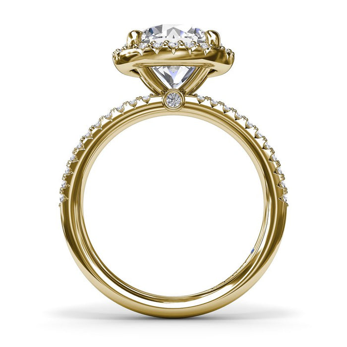 Double Row Diamond Shank with Halo Engagement Ring Setting