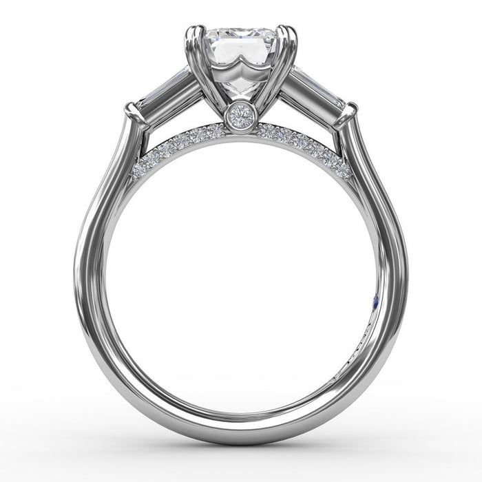 Tapered Baguette Side Stones with Diamond Bridge Engagement Ring Setting