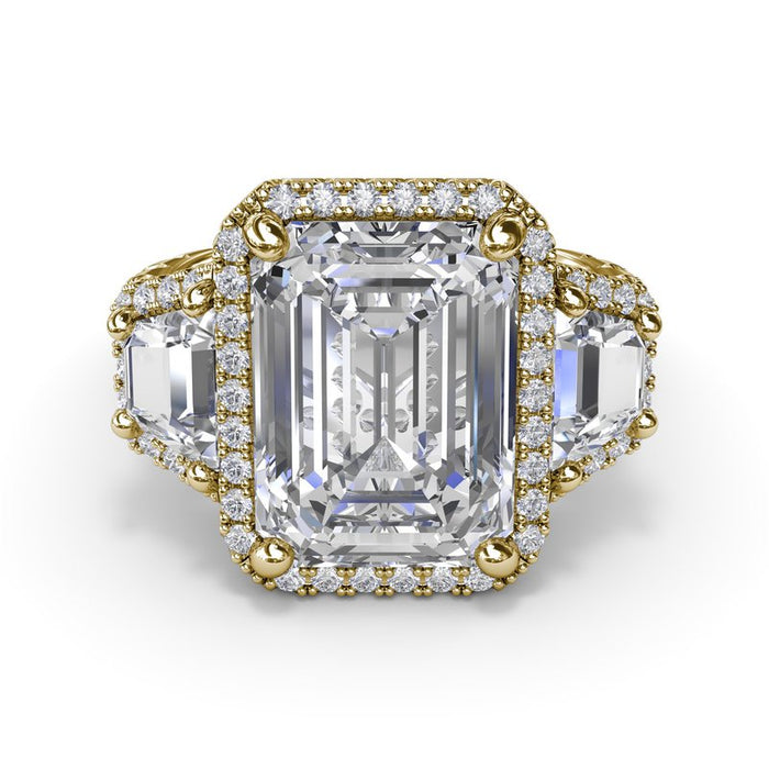 Three-Stone Triple Halo Engagement Ring Setting