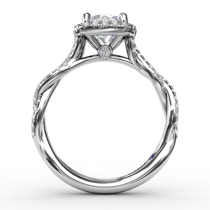 Cushion Halo with Cathedral Twist Engagement Ring Setting