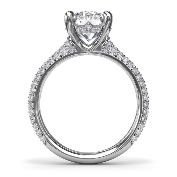 Triple Row Diamond Shank with Hidden Halo Engagement Ring Setting