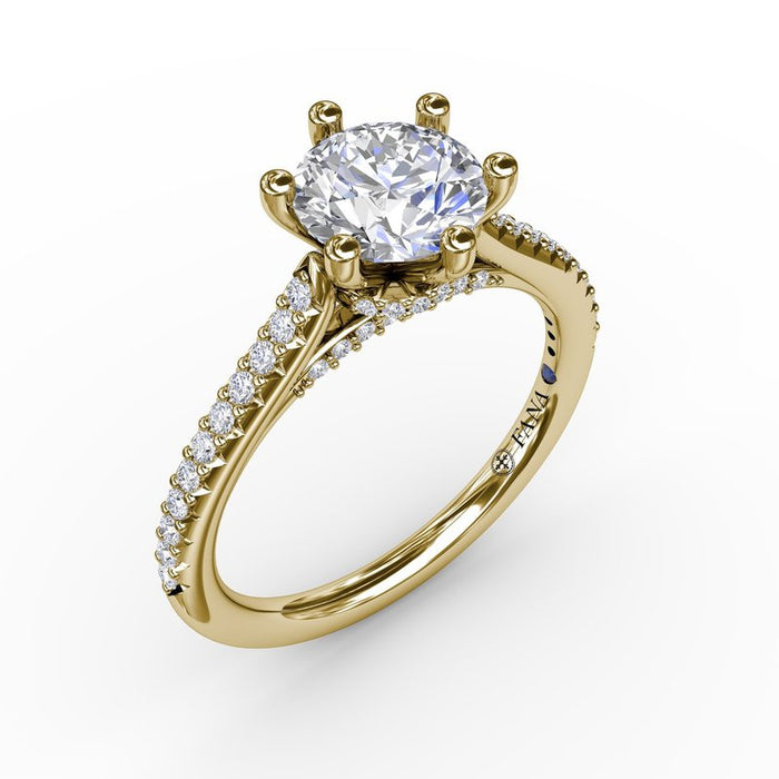 Six-Prong with Diamond Shank and Hidden Halo Engagement Ring Setting
