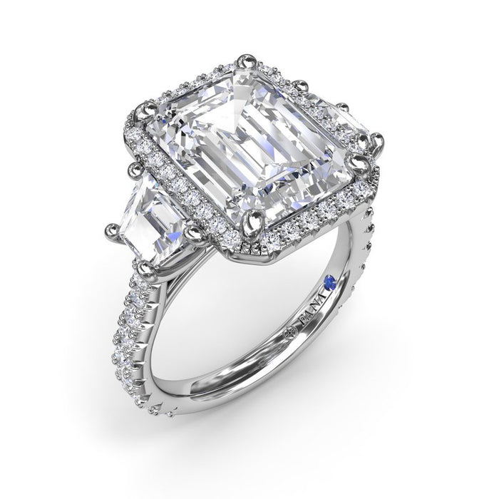 Emerald-Cut with Halo and Trapezoid Side Stones Engagement Ring Setting