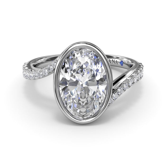 Bezel-Set Bypass Oval with Diamond Shank Engagement Ring Setting