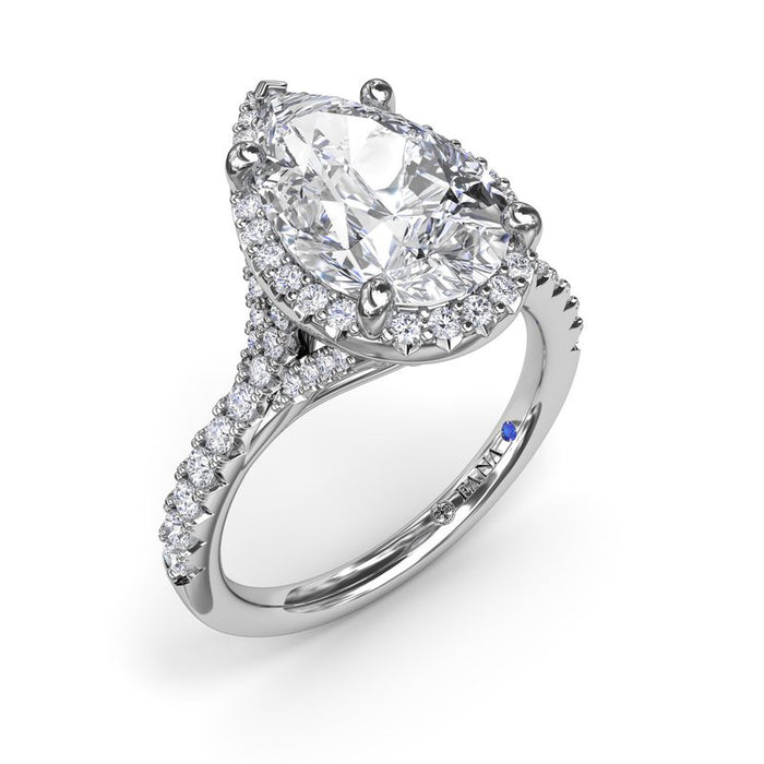 Diamond Split Shank with Halo Engagement Ring Setting