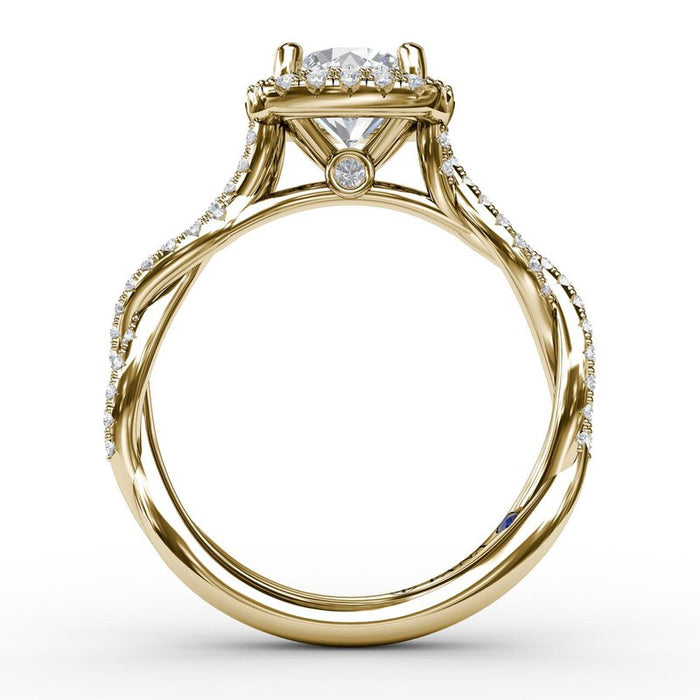 Cushion Halo with Cathedral Twist Engagement Ring Setting