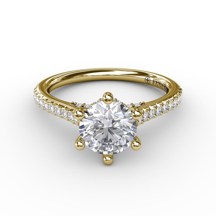 Six-Prong with Diamond Shank and Hidden Halo Engagement Ring Setting