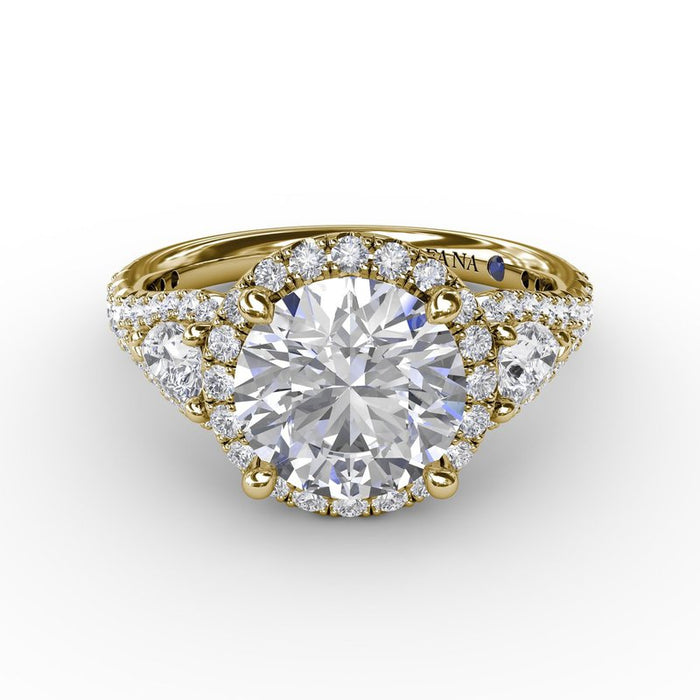 Pear-Shaped Side Stones with Round Halo Engagement Ring Setting