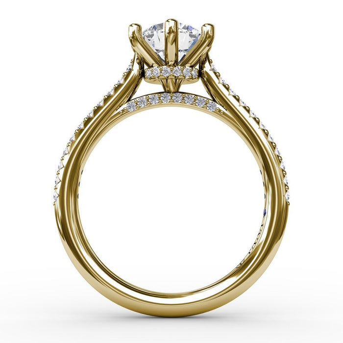 Six-Prong with Diamond Shank and Hidden Halo Engagement Ring Setting
