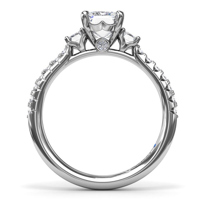 Three-Stone Emerald-Cut with Diamond Shank Engagement Ring Setting