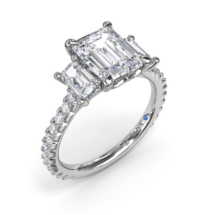 Three-Stone Emerald-Cut with Diamond Shank Engagement Ring Setting