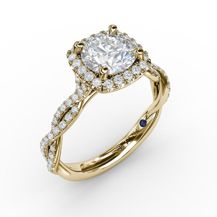 Cushion Halo with Cathedral Twist Engagement Ring Setting