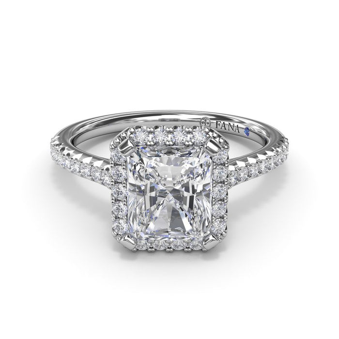Radiant Halo with Pavé Shank Engagement Ring Setting
