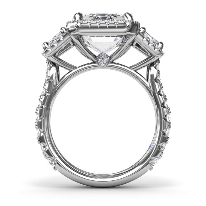 Three-Stone Triple Halo Engagement Ring Setting