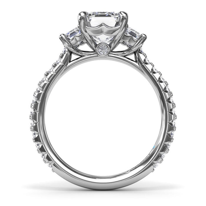 Three-Stone Emerald-Cut with Diamond Shank Engagement Ring Setting