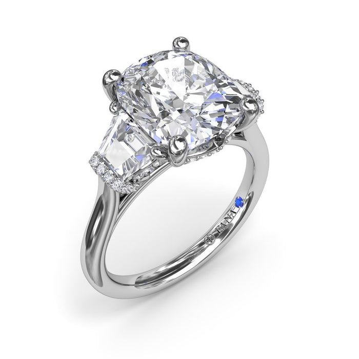 Trapezoid Side Stones with Triple Hidden Halo Engagement Ring Setting